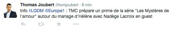 Mariage d'helene les mystères de l'amour en prime sur TMC