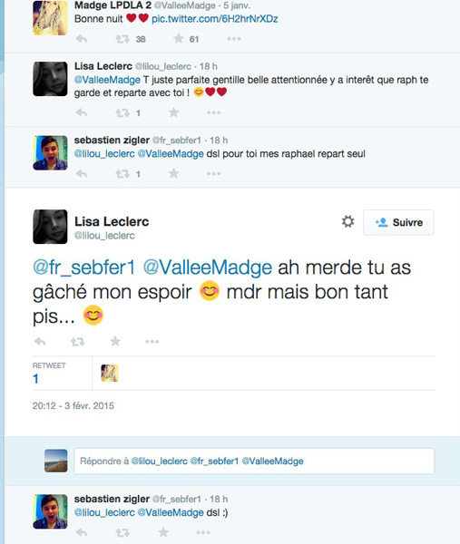 spoiler relation raphael et madge des princes de l'amour / capture écran twitter