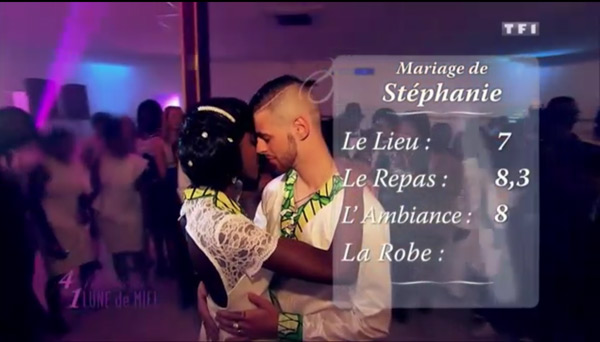 Les notes de Stéphanie dans 4 mariages : 7 pour le lieu, 8,3 pour le repas, 8 pour l'ambiance