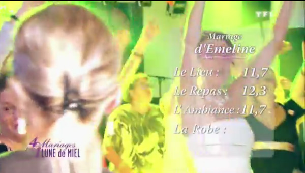 Les notes d'Emeline et Julien dans 4 mariages sur TF1
