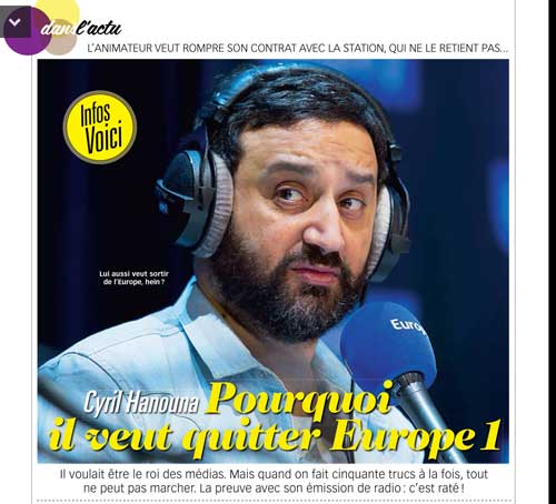 Cyril Hanouna quitte Europe 1 en 2016 ? vos réactions // Capture écran Voici le 08/01