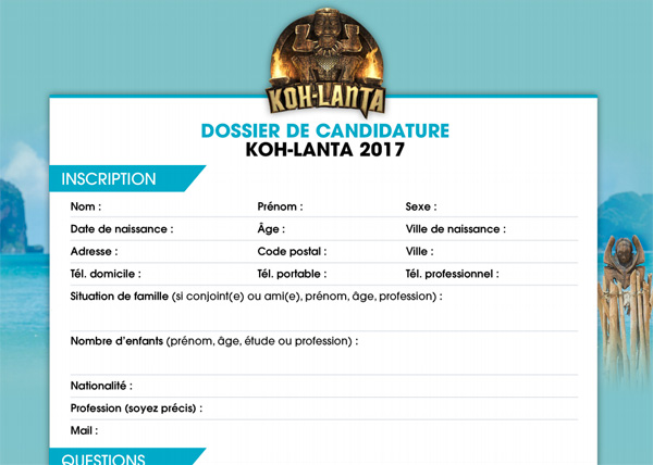 Koh Lanta 2017 : téléchargement du formulaire d'inscription en ligne