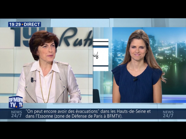 Margaux de Frouville aux JT BFMTV de l'émission 19h Ruth Elkrief chaque soir