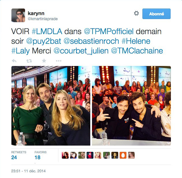 Noms des acteurs présents les mystères de l'amour pour TPMP D8 du 12 décembre 2014