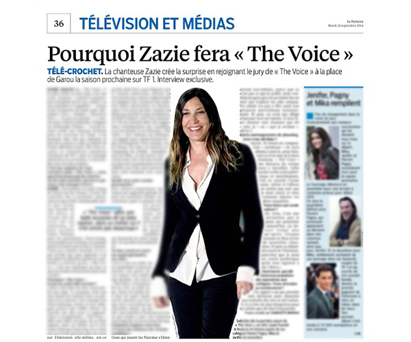 Confidences de Zazie The Voice dans le parisien 