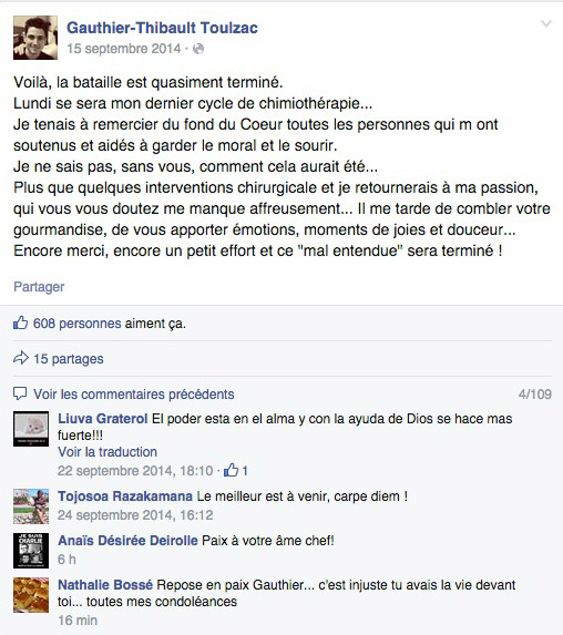 Hommage à Gautier Toulzac décédé d'un cancer / Capture écran facebook