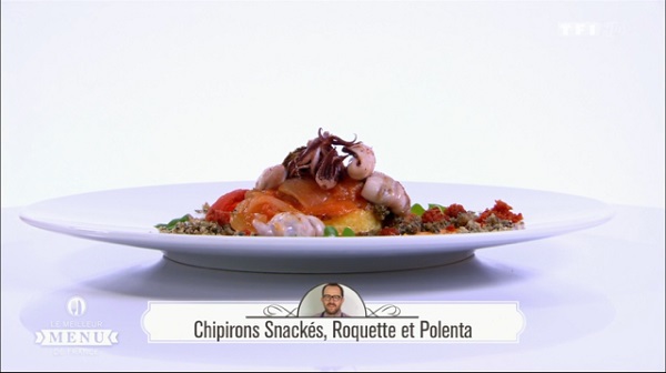 Recette de Lionel Elissalde : Chipirons snackés, roquette et Polenta 