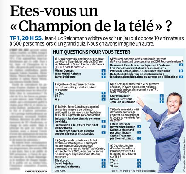 Des questions comme Le Champion de la télé de TF1 : Le parisien nous entraîne