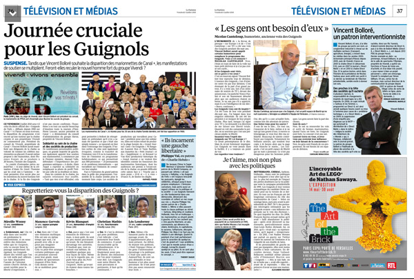 Le parisien consacre 2 pages aux guignols de l'info : sauvés ou stoppés sur Canal +  ? 