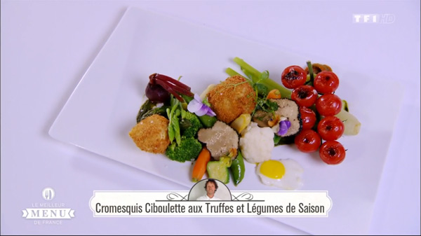 Recette de Denys : Cromesquis ciboulette aux truffes et légumes de saison