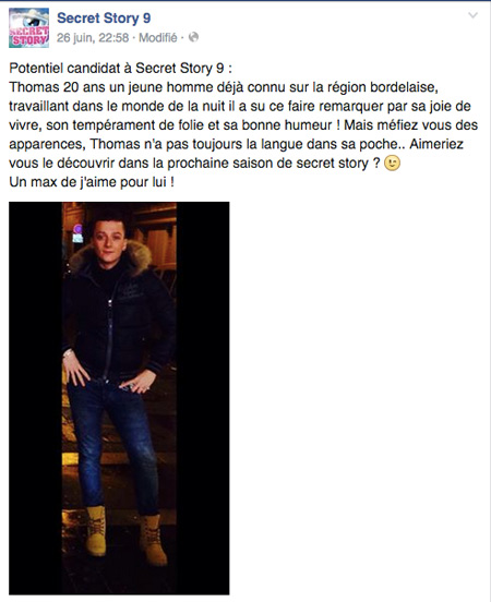 Thomas dans Secret Story 9