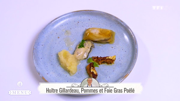 Recette Huître Gillardeau, Pommes et Foie gras poêlé (Murielle Coursez)