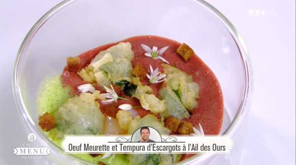 Recette Oeuf Meurette et Tempura d'escargots à l'ail des ours (Laurent Peugeot)