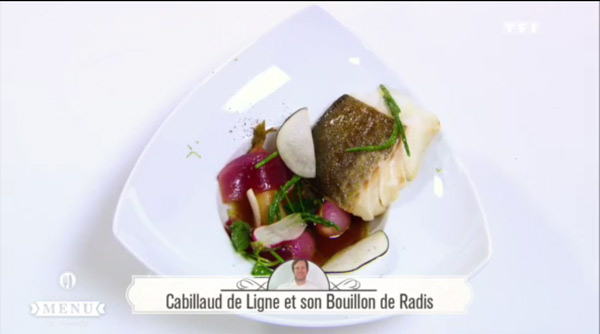 Recette poisson de Richard Baïma : Cabillaud de Ligne et son bouillon de radis