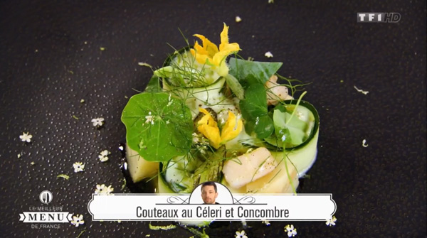 Recette Philippe Belissent (entrée) : Couteaux au céleri et concombre