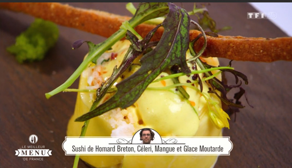 Recette de sushi de homard breton, céléri, mangue et glace moutarde