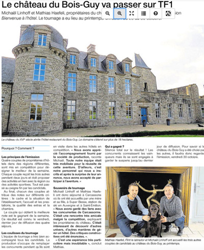 Article de presse dans Ouest France sur Michael et Mathias de Bienvenue à l'hôtel 