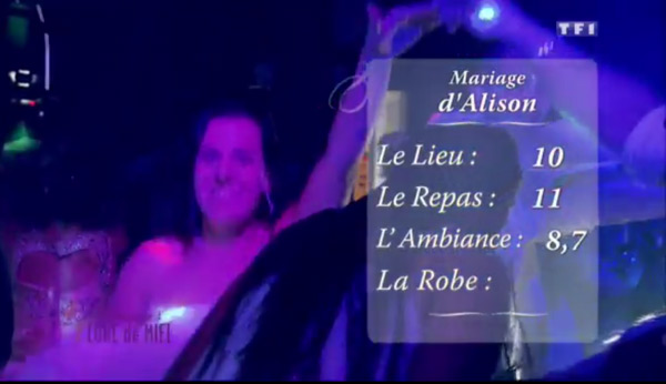 Les notes moyennes d'Alison dans 4 mariages pour 1 lune de miel 