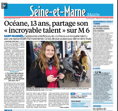 Oceane obtient un article dans Le Parisien Seine et Marne / Capture écran