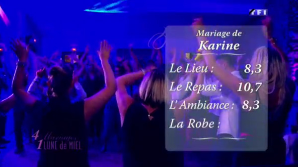 Les notes du mariage de Karine et Arnaud un peu basses notamment car Lorine a noté sous la moyenne