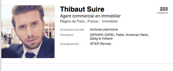 Le profil Linkedin de Thibault Suire dans Chasseurs d'appart sur M6 / Capture écran