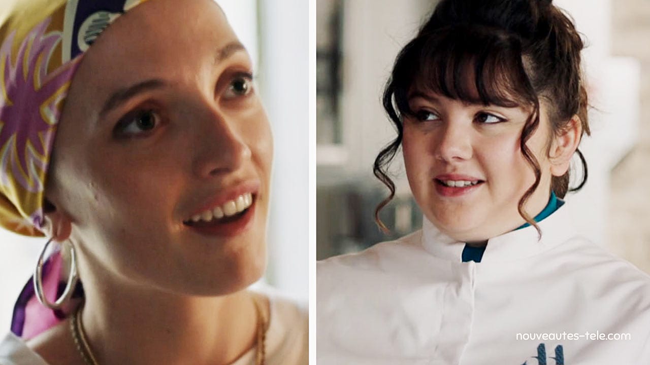 Vic avec un foulard après sa chimio et Coline en tenue de cuisine dans Ici tout commence, épisode du 16 juin 2025