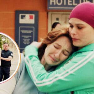 Apolline en pleurs devant le commissariat dans Plus belle la vie, sauvée par Augustin qui prend toute la responsabilité à sa place.