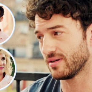 Samuel en gros plan, entouré en médaillons de Gabriel, son cousin, et Jennifer, sa compagne, dans une scène de Plus belle la vie.