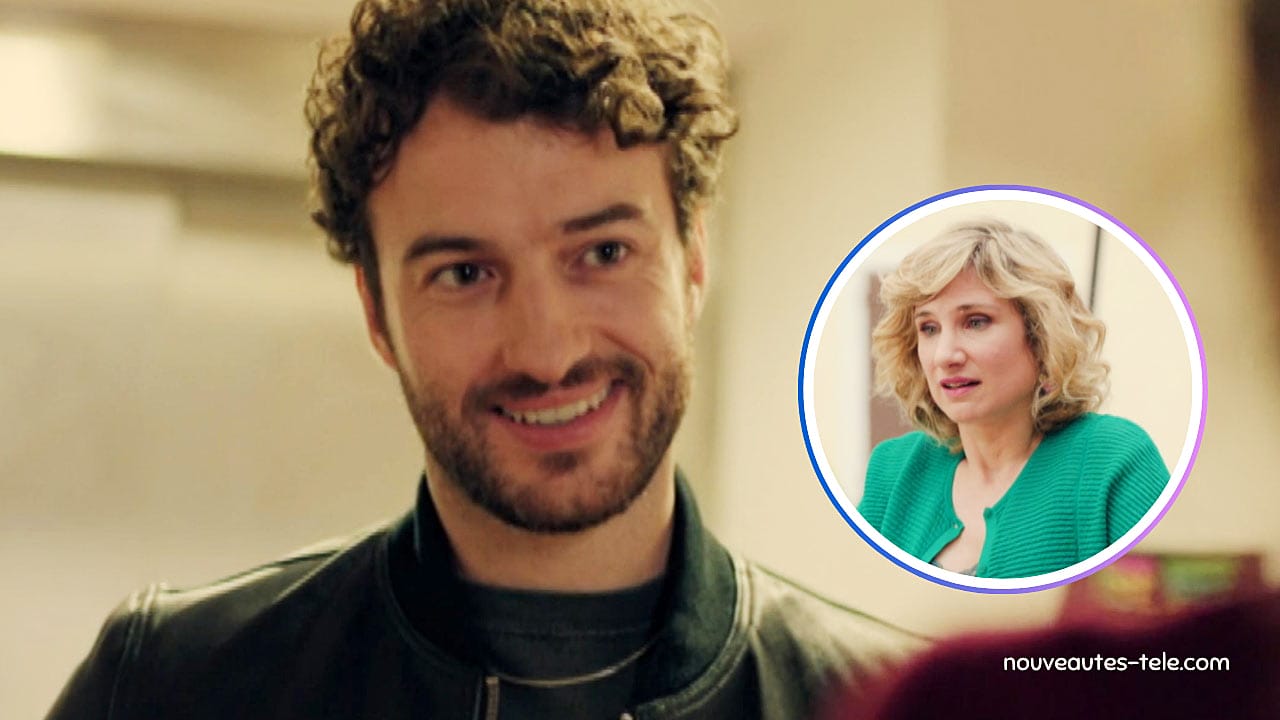 Samuel souriant dans Plus belle la vie, avec un insert montrant Jennifer inquiète – un moment clé plein de mystère dans leur relation.