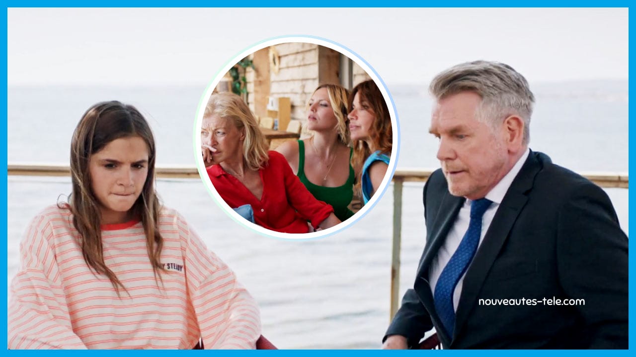 Sébastien révèle à Ellie qu’il n’est pas son père biologique, sous le regard inquiet de Marianne, Judith et Chloé dans Demain nous appartient.